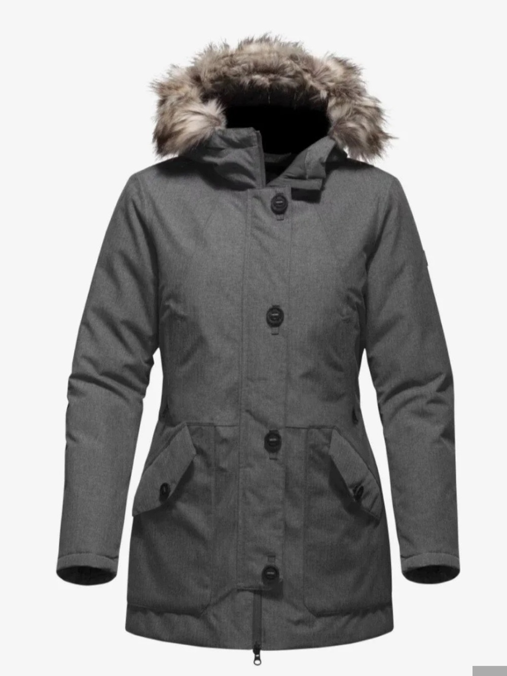The North Face Women's Gray Faux-Fur Hooded Parka Mauna Sz L Parka